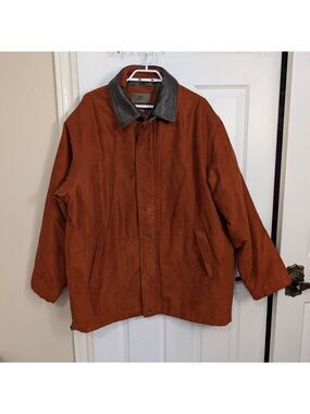 Rainforest Men's Suede Leather Thermolite Brown Jacket with Black Collar Size XL